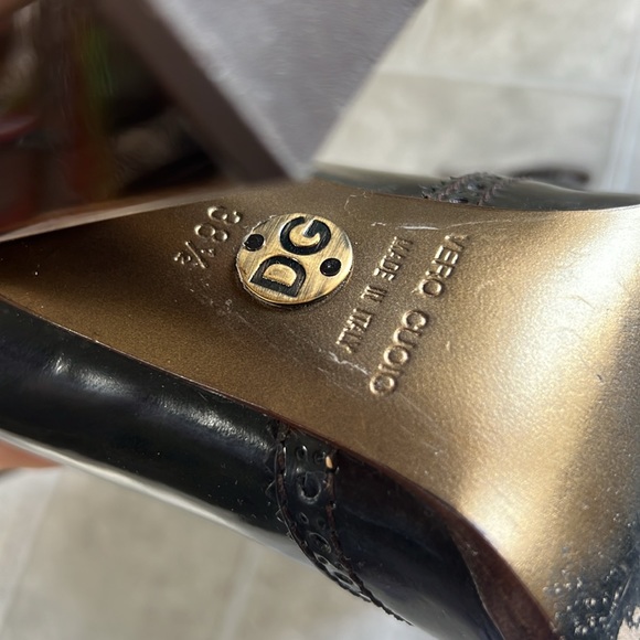 Dolce&Gabbana Brown Patent Leather Lace Up Loafer Pumps chunky heels retro 38.5 - Picture 14 of 17